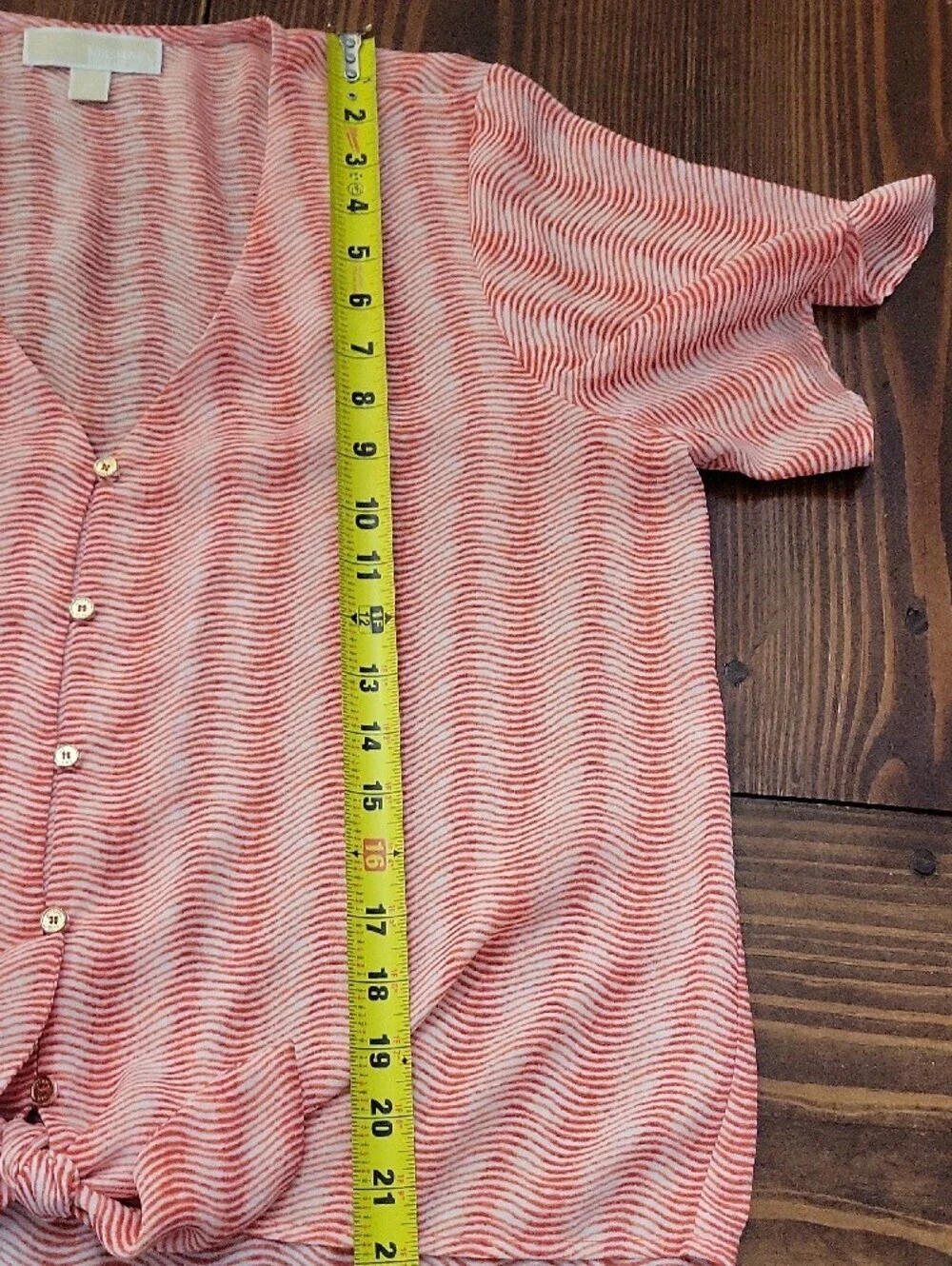 Michael Kors Coral Peachy Pink Wave Tie-Front V-Neck Blouse Size M
